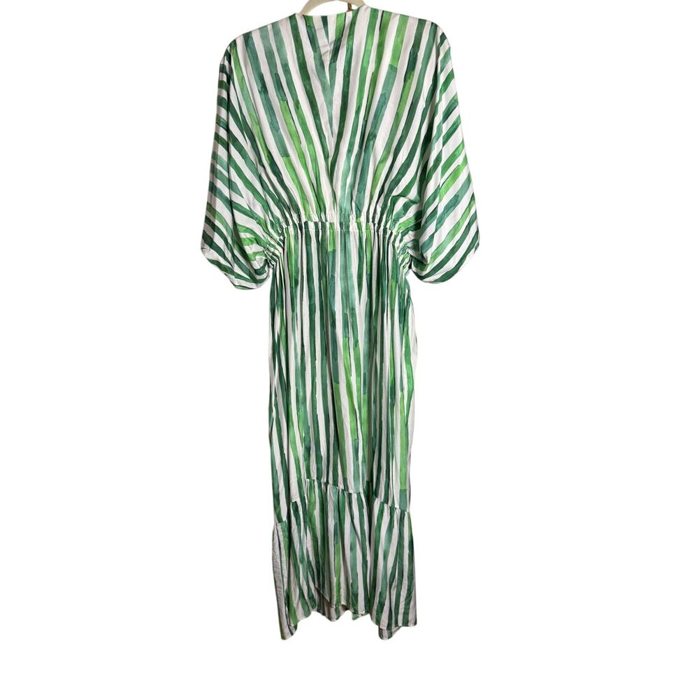 Marie Oliver Venus Caftan Silk Blend Dress Green Striped Bamboo Cabana Sz. L - Picture 6 of 8